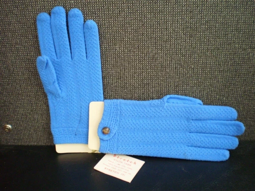 NWT! Vintage Ladies NYLON STRETCHABLE GLOVES, Blue, One Size