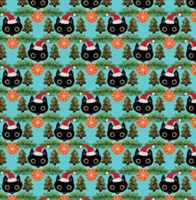 Feline Drive Fabric NOT AMEOWSED Cats Turquoise Christmas - Sold by the Yard