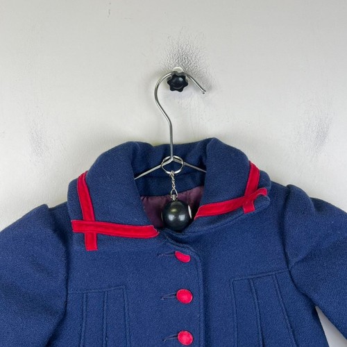 Vintage Kids Rothschild Navy Wool Dress Coat Red Velvet Size 2T - Picture 5 of 8