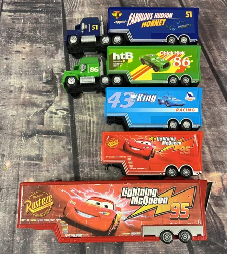 Lot Of 5 Disney Pixar Cars Trailers Only / 2 Trucks - Assorted Teams