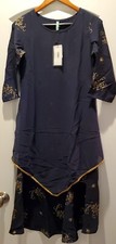Janasya Kurta Women's Size XS Navy Blue /gold NWT