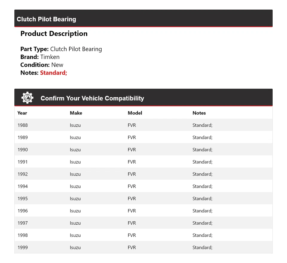 Cojinete piloto embrague Isuzu FVR 1988-1992, 1994-1999 Timken Foto 2 de 4