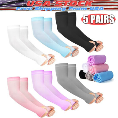 5 Pairs Cooling Arm Sleeves Cover UV Sun Protection Sports Outdoor For Men Women