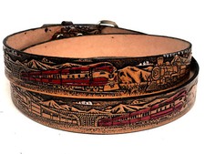 American Railroad  Trains Belt 1 1/2"wide,Genuine Leather,US Seller.H.tooled