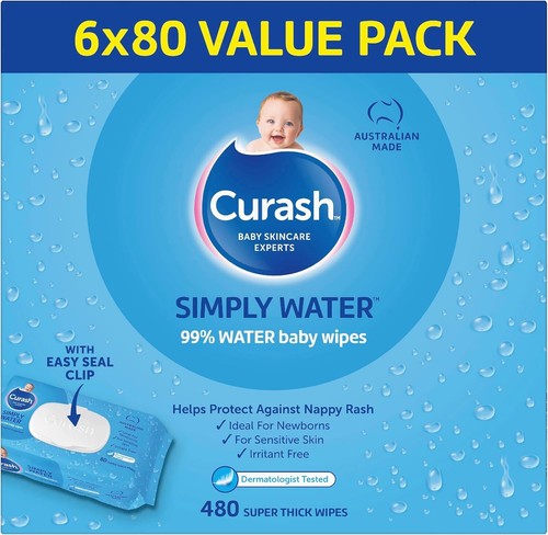 Curash Simply Water Baby Wet Wipes Pack of 480 (6 x 80) wipes - Picture 11 of 12