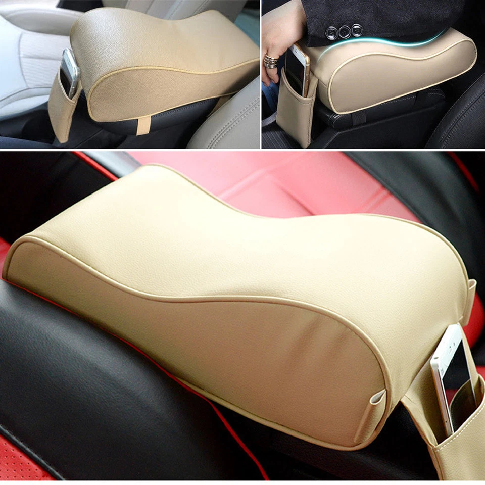 Reposabrazos coche beige tapetes consola almohadilla forro cojín funda cuero PU SUV Foto 3 de 4
