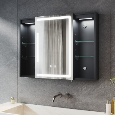 Spiegelschrank Bad mit LED Badschrank Badspiegel Beschlagfrei Steckdose Touch 80