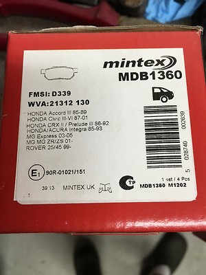 New Mintex brake pads MBD1360