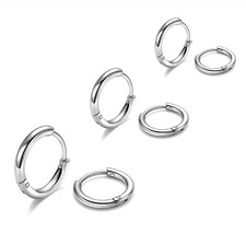 3Pair Men Women Small Hoop Earrings Stainless Steel Cartilage Nose Ring Piercing