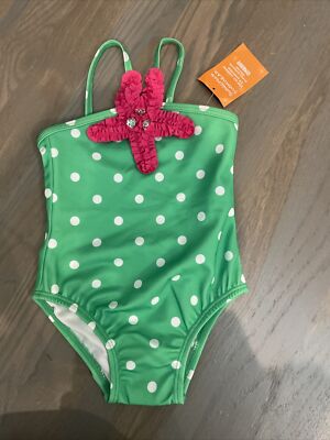 NWT Gymboree girl one-piece green polka dot pink starfish swim bathing ...