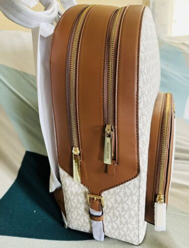 Michael Kors Jaycee Large 2 Zip Pocket Backpack Leather VANILLA ACORN - Picture 3 of 4