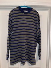 GUESS Long Sleeve Blue Green Gray Striped Crew Neck Shirt Large Vintage 90's