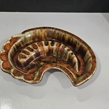 Large Orange Brown Vintage Swoop Ashtray MCM 10.5 inches