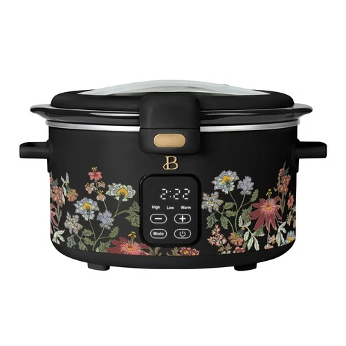 Beautiful Slow Cooker with Hinged Locking Lid Wildflower Black by Drew Barrymore