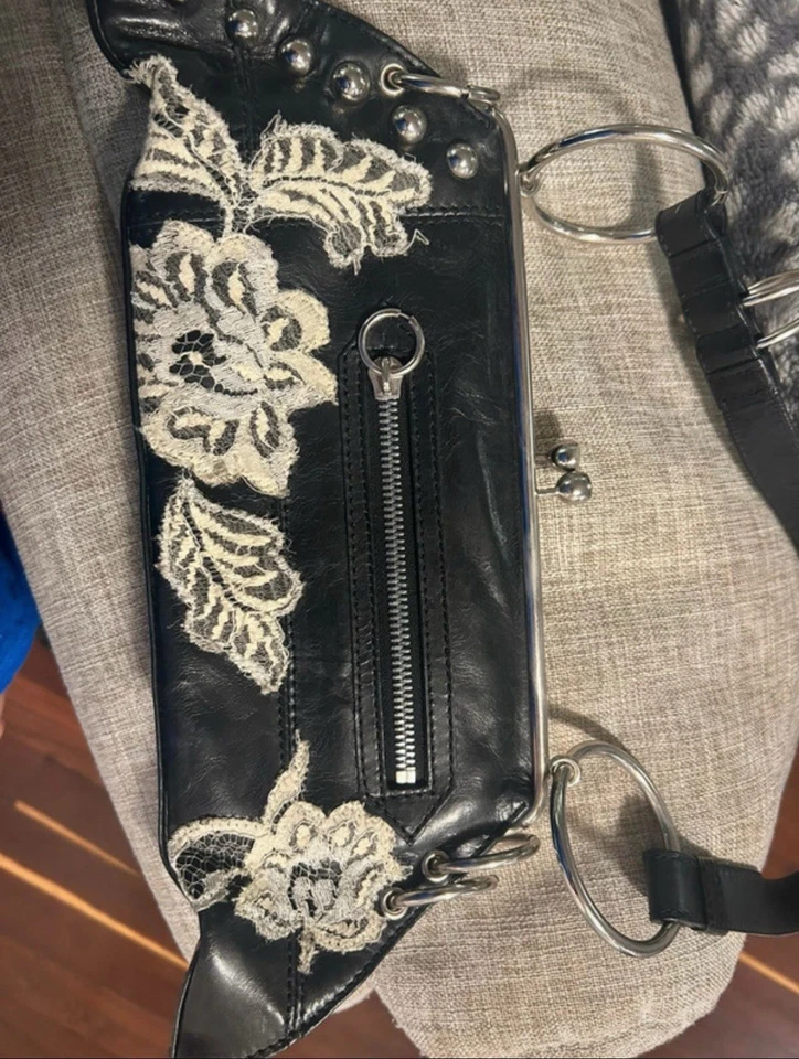 De Colección John Galliano Cierre Cuero Un Hombro Bolso Accesorio Bolsa Negro Foto 3 de 4