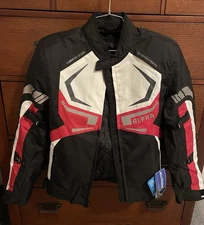 ALPHA CYCLE GEAR JACKET, MOTORCYCLE JACKET MENS CE ARMORED Small , Red/Black