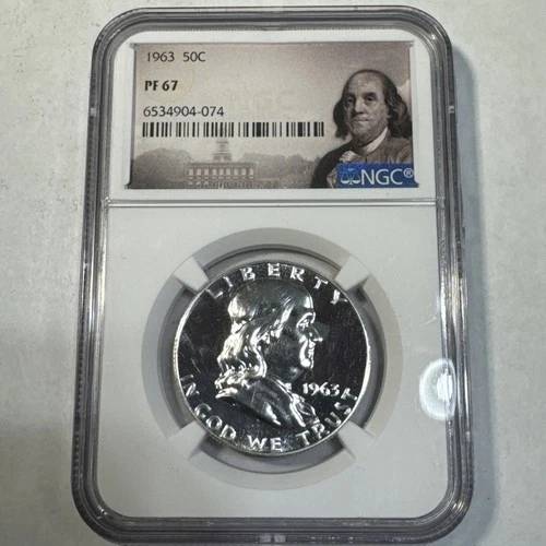 NGC Graded PF 67 90% Silver 1963 Franklin Half Dollar 50 Cent Coin COBM-9439