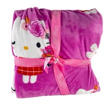 NEW Hello Kitty  Friends TWIN Plush Hot Pink Floral Velour Blanket 60"x90" Soft