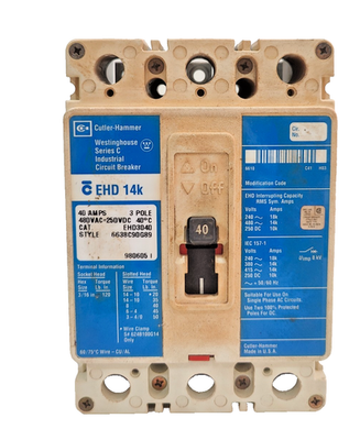 #ad *USED amp; TESTED* CUTLER HAMMER EHD3040 3P 40A 480v CIRCUIT BREAKER 6638C90G89 $49.00