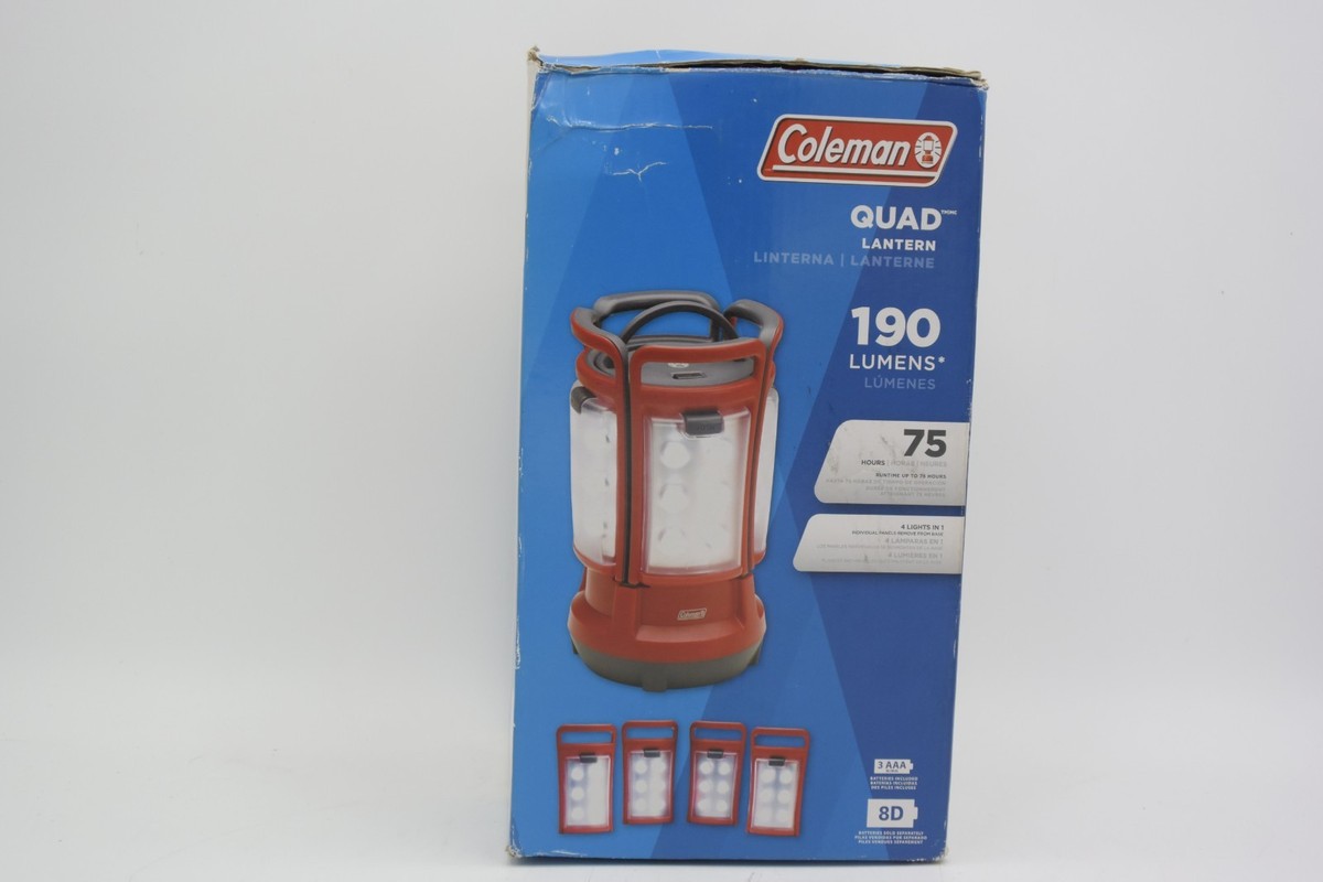 Coleman Quad LED Lantern 190 Lumens Red 4-in-1 Removable Panels 