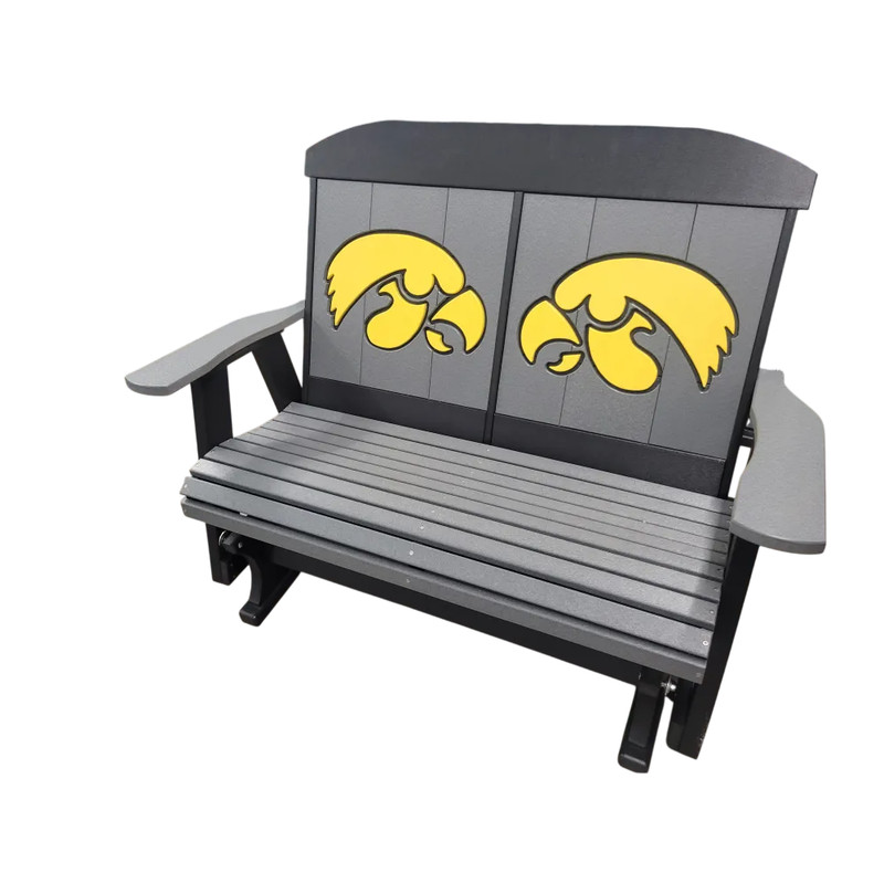 Amish Made Iconic Poly Vinyl Iowa Hawkeye 4ft Outdoor Love Seat Glider Official