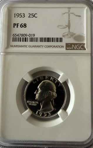 1953 Washington Silver Quarter NGC PR68 Brite 90% Silver no toning