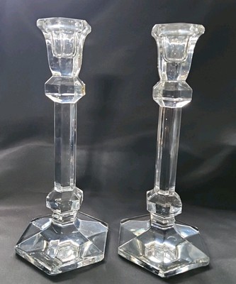 VTG PAIR REIDEL AUSTRIAN CRYSTAL HEXAGON BLOCK 3 DIMENSIONAL STYLE CANDLE HOLDER