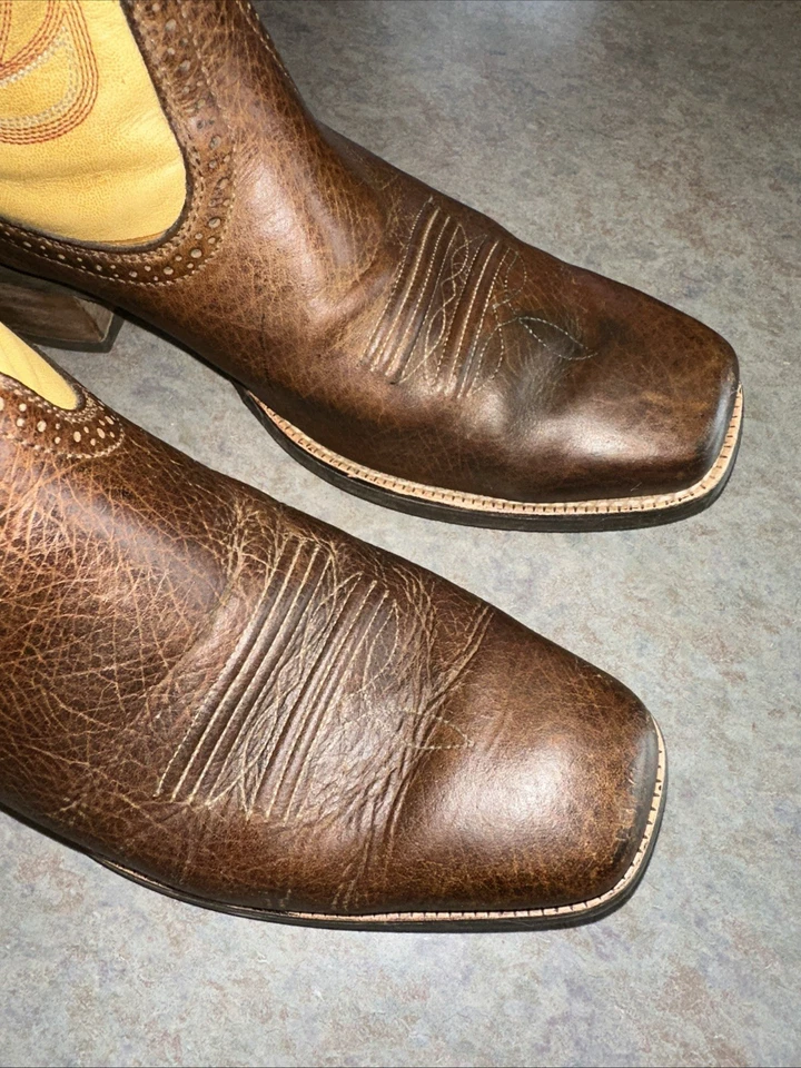 BOTAS VAQUERAS AARIAT CUERO CRUDO MARRÓN Y AMARILLO PUNTA CUADRADA #10006864 PARA HOMBRE 11D Foto 4 de 4