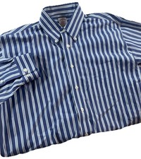 Brooks Brothers Men's Madison Fit Non Iron White Blue Striped Shirt L