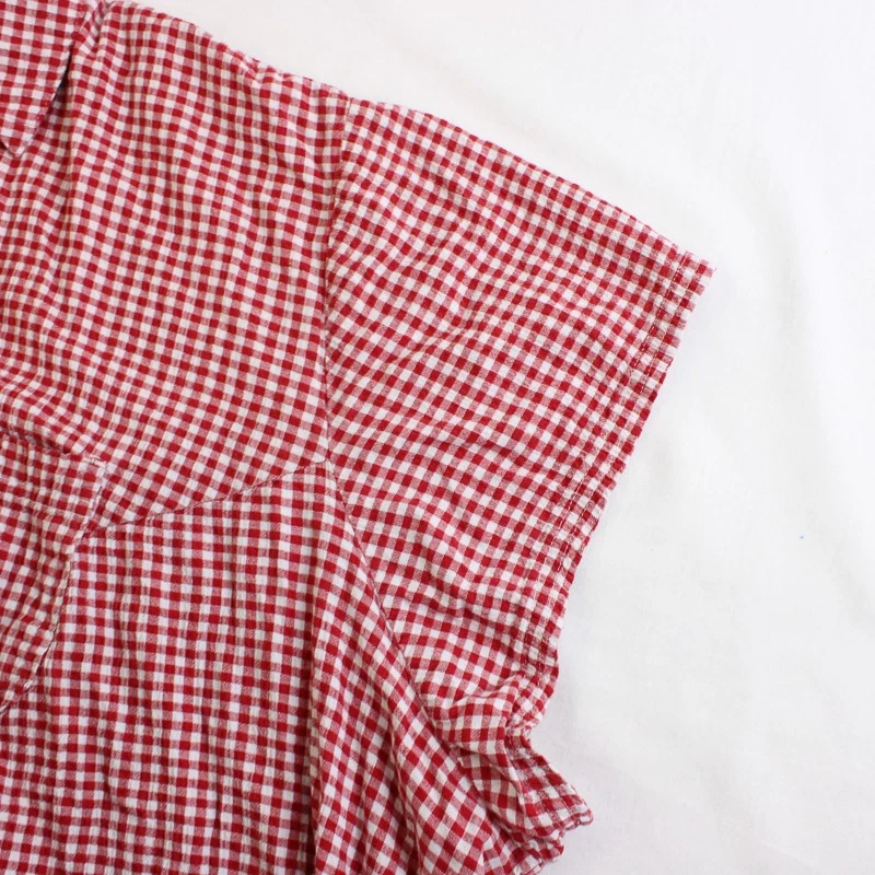 Ciervo blanco rojo y blanco guinga manga corta abotonada para mujer talla 4X Foto 3 de 4