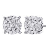 10K WeißGold Echt Diamant Blumen Ohrstecker 9,15Mm Cluster 1 Ct