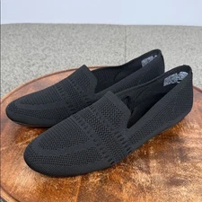 Time and Tru Shoes Wm 10 Black Knit Fabric Slip On Flats Loafers Memory Foam