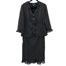Feminine Rockabilly Sheer Black Polka Dot Ruffle Skirt VTG Suit Set Womens Sz 14