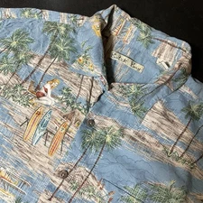 Batik Bay Shirt Mens Large Blue Hawaiian Pin Up USA Tropical Camp Aloha Tiki