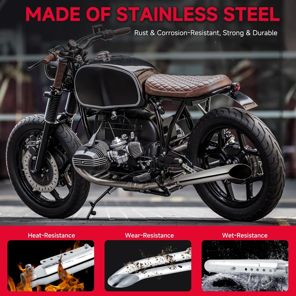 2pc 20" Motorcycle Slip-On Muffler Exhaust Kits Pipe For Harley Honda Cafe Racer - Image 3 of 4