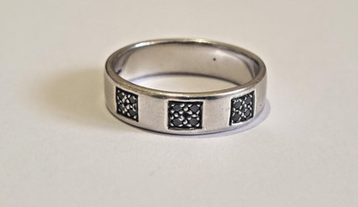 925 Sterling SILBER SCHWARZER MARKASIT RING 3 Paneele Fassung Band Stil