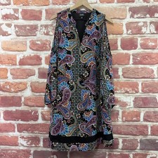 Nicole Miller Dress Womens 8 Multicolor Boho Floral Cold Shoulder Popover