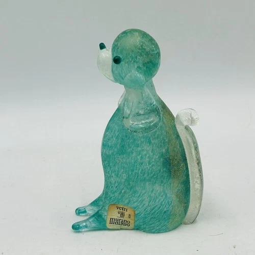 Vtg Gambaro Signed Vitri Murano Glass Dog Scavo Texture Turquoise Blue
