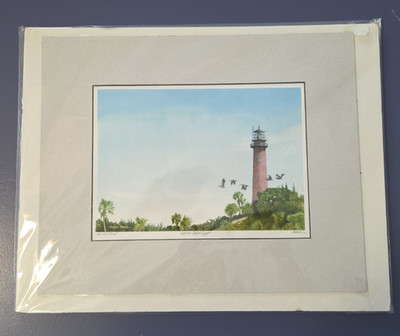 Arthur Moniz Signed Artist Proof ''Jupiter Inlet Light'' Matted Lighthouse Giclee
