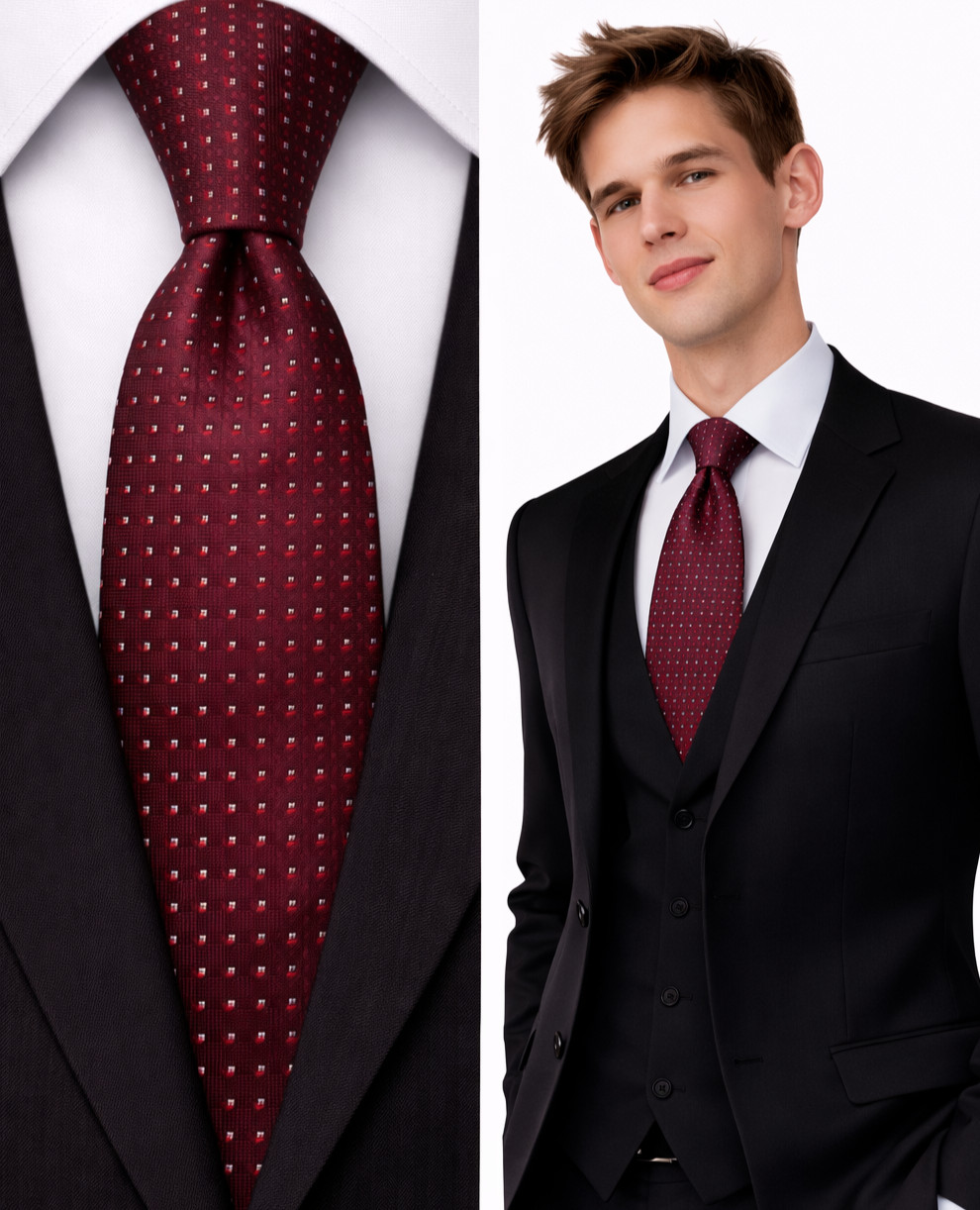 Burgundy Men's Tie Wine Red Gold Polka Dot Work Office Formal UK
