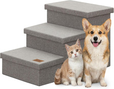 Wider Dog Ramp for High Bed with Storage 18" H, Foldable Dog Stairs for Small Me