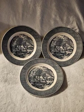 Set Of 3 Vintage Currier And Ives "The Old Grist Mill" Dinnerware By Royal China