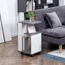 HOMCOM Nachttisch Couchtisch mit 360°-Rollen modern mit 3 Regalen bis 10 kg Weiß
