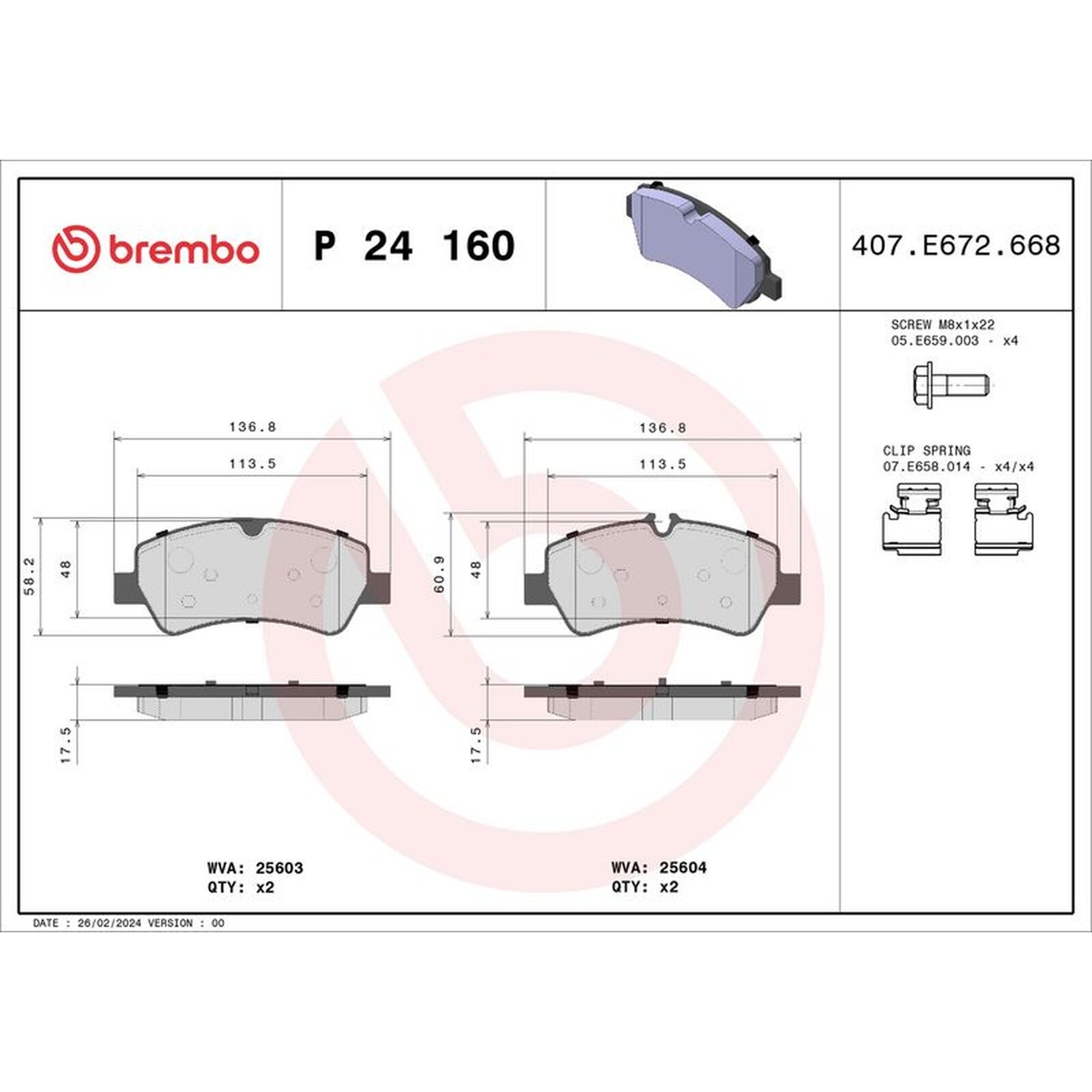 Brembo Prime Brake Pad Set P24160 Fits Ford - Rear Axle - Free Shipping