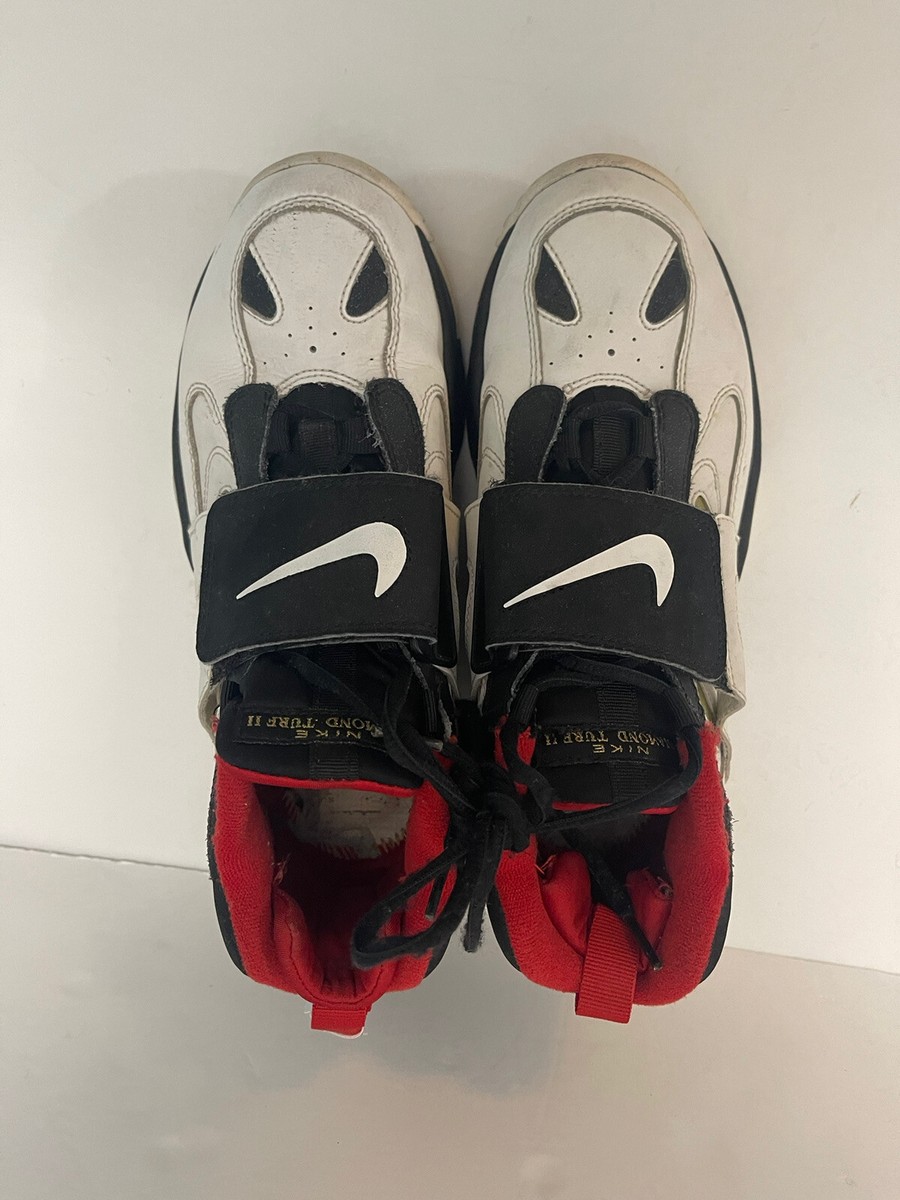 NIKE Air Diamond Turf 2 Sz 6Y 488294-001 White Black Red Dieon