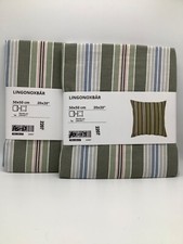 Set of 2 - LINGONOXBAR 20 x 20" Cushion cover, Green/Striped, 705.238.21