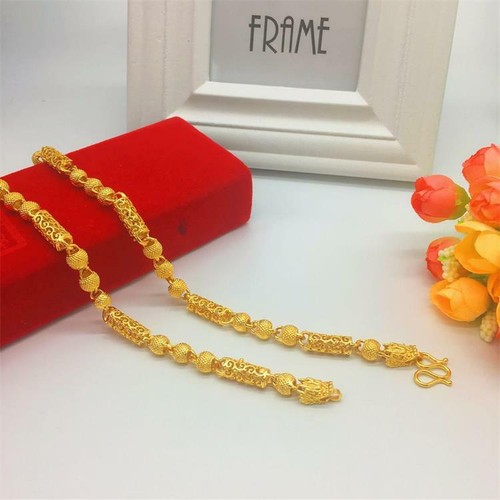 Dragon Head Happy Cloud Men's Chains Necklace 24" Hollow 24K Yellow Gold Plated - Picture 5 of 6