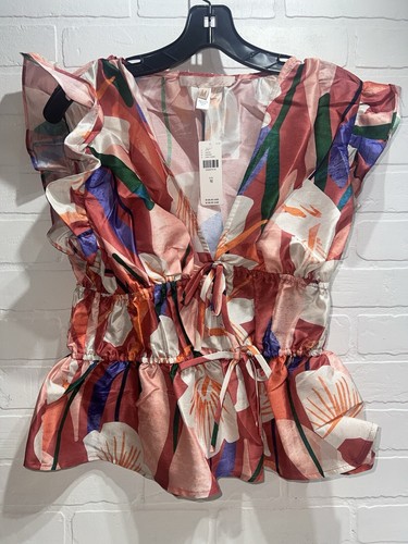 NWT Anthropologie Hutch Flutter-Sleeve Tie-Front Blouse Floral Print Medium $128