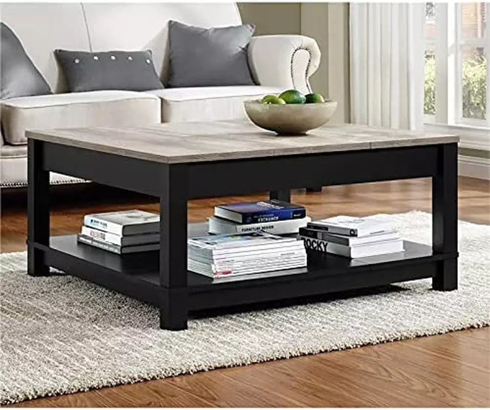 Large Square Coffee Table W Bottom Shelf Modern Rustic Distressed
