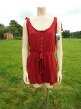 Dark Red Soft Stretch Cotton Jersey Tie Bow Strap Playsuit PEP CO Size 18 BNWT